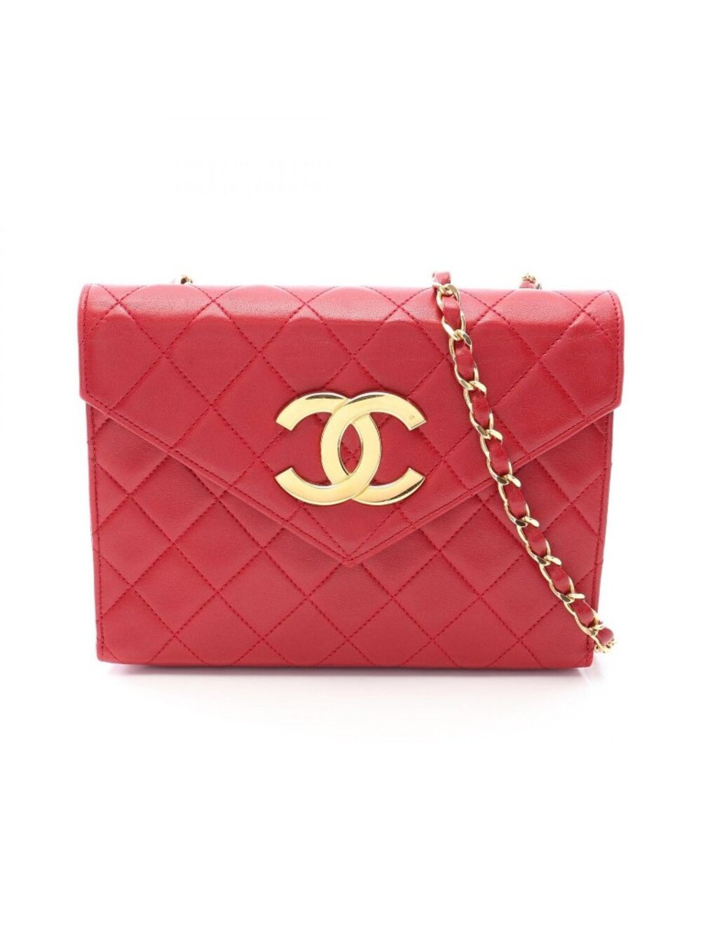 Chanel Shoulder Bag Quilted Big CC Logo Red Lambskin CC Chain